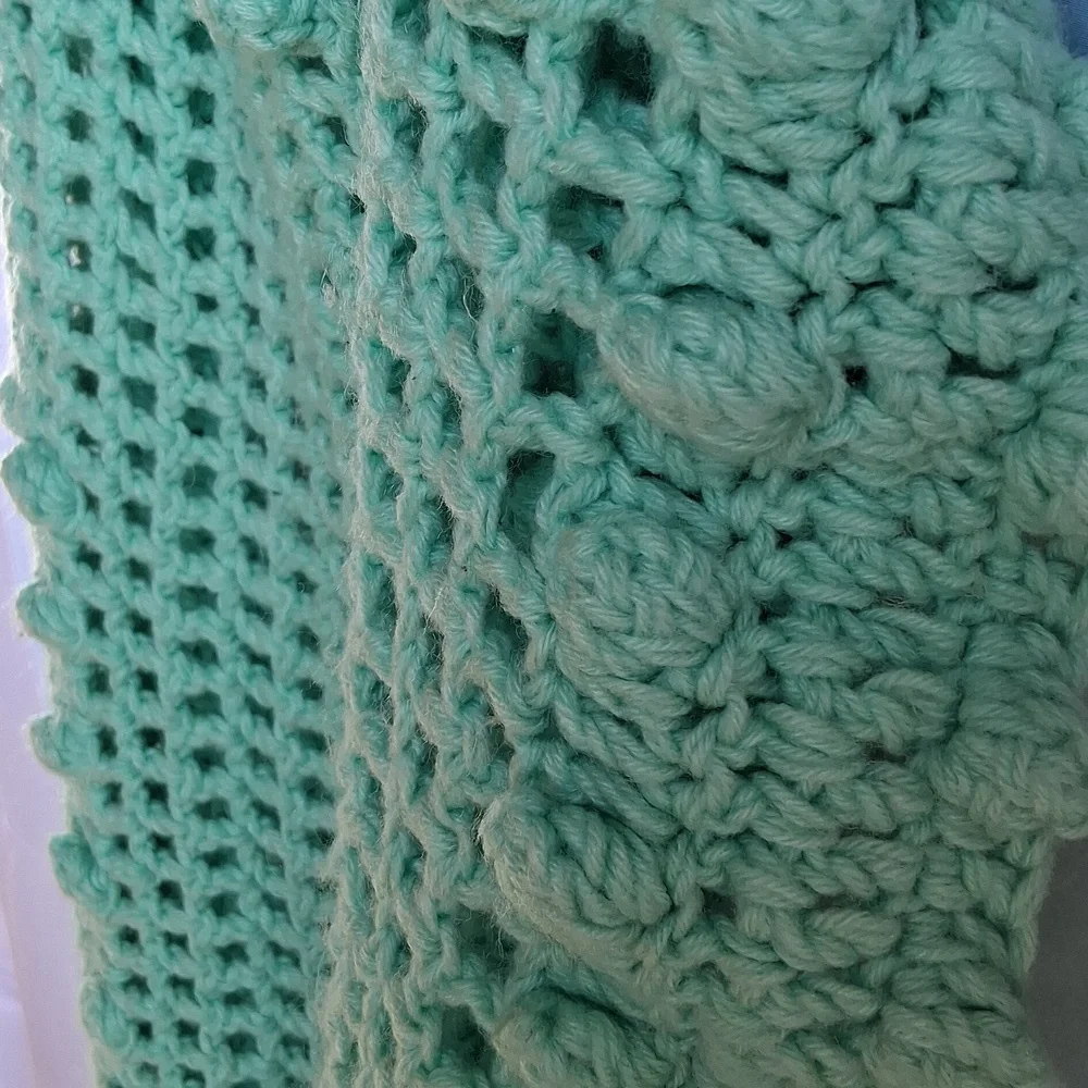 Handmade Vintage Crochet Throw Blanket Green